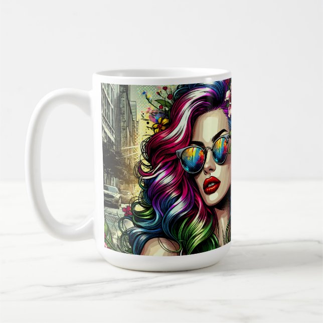 Schöne Frau in der Stadt Kaffeetasse (Links)