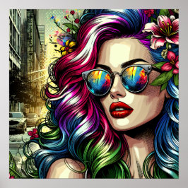 Schöne Frau in der Stadt Poster