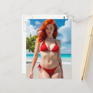 Schöne Frau in einem roten Bikini  Postkarte
