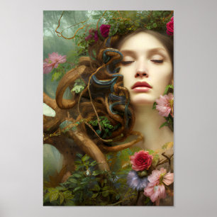 Schöne Frau in farbenfroher Naturmalerei   4   Poster