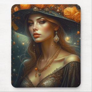 Schöne Frau in Hat Ethereal Kunst Mousepad
