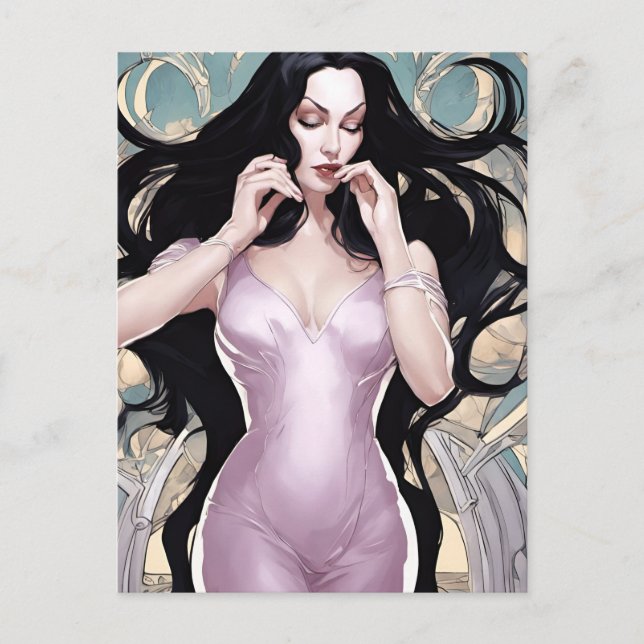 Schöne Frau in Rosa Postkarte (Vorderseite)