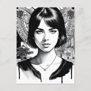 Schöne Frau in Schwarz und Weiß Postkarte