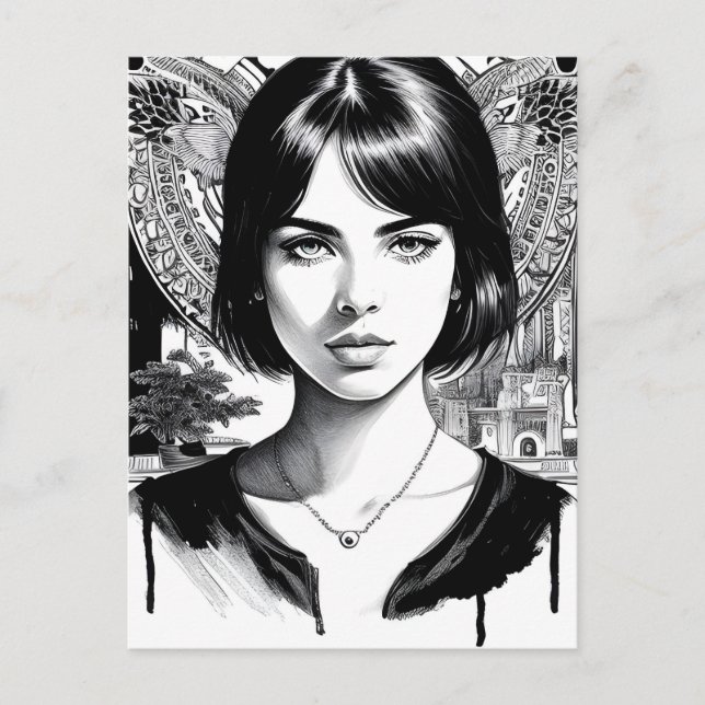Schöne Frau in Schwarz und Weiß Postkarte (Vorderseite)
