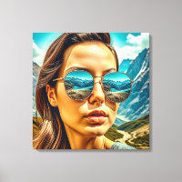 Schöne Frau in Sonnenbrille Reflectoine