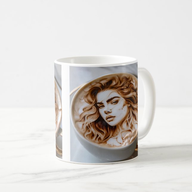 Schöne Frau Latte Art Kaffeetasse (VorderseiteRechts)