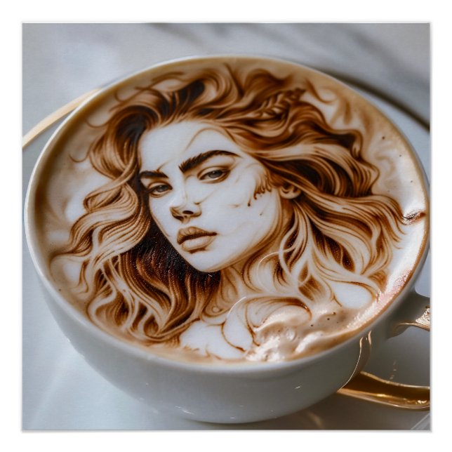 Schöne Frau Latte Art Poster (Vorderseite)