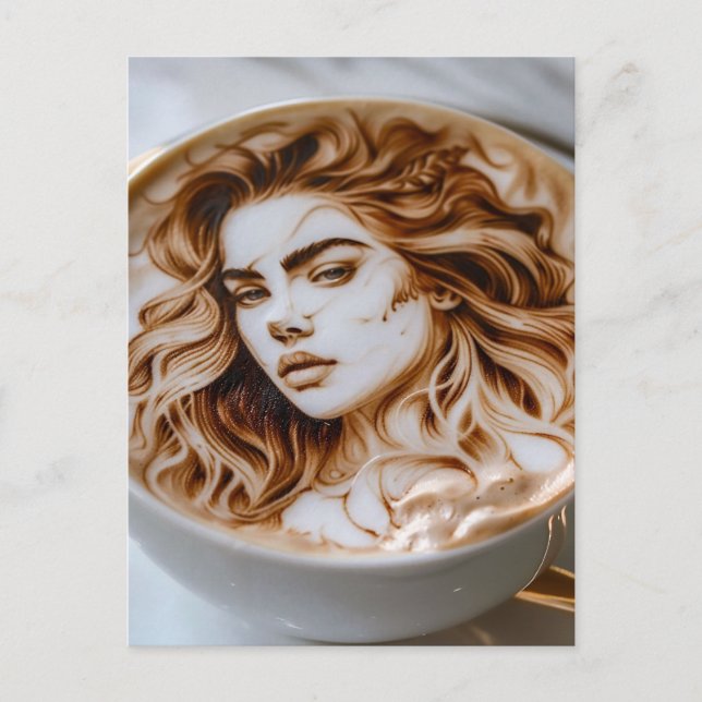 Schöne Frau Latte Art Postkarte (Vorderseite)