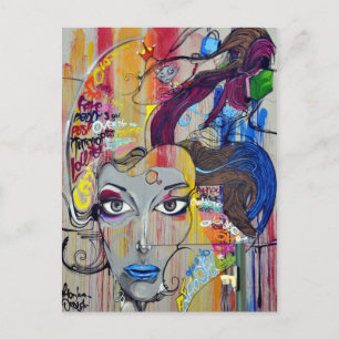 Schöne Frau mit blauen Lippen Graffiti Postkarte