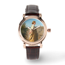 Schöne Frau mit Blick auf die Mauer (Vintag) Armbanduhr