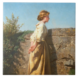 Schöne Frau mit Blick auf die Mauer (Vintag) Fliese