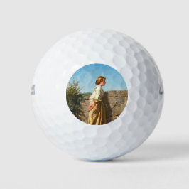 Schöne Frau mit Blick auf die Mauer (Vintag) Golfball
