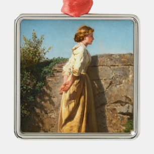 Schöne Frau mit Blick auf die Mauer (Vintag) Ornament Aus Metall