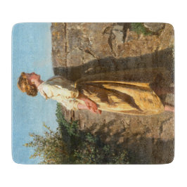 Schöne Frau mit Blick auf die Mauer (Vintag) Schneidebrett