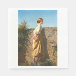 Schöne Frau mit Blick auf die Mauer (Vintag) Serviette