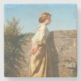 Schöne Frau mit Blick auf die Mauer (Vintag) Steinuntersetzer