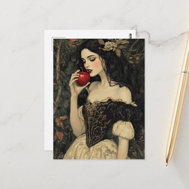 Schöne Frau mit einem roten Apfel Postkarte (Vorderseite/Rückseite Beispiel)
