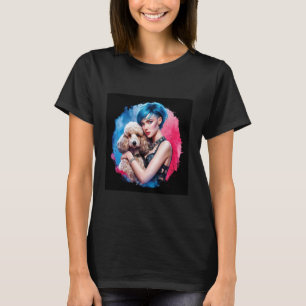 Schöne Frau mit französischem Pudel T-Shirt