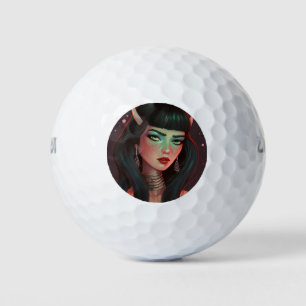 Schöne Frau mit Hörnern und rotem Lipstick Golfball