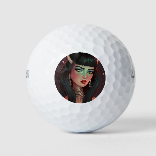 Schöne Frau mit Hörnern und rotem Lipstick Golfball (Vorderseite)