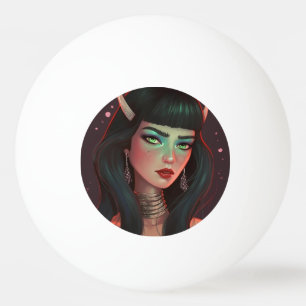 Schöne Frau mit Hörnern und rotem Lipstick Tischtennisball