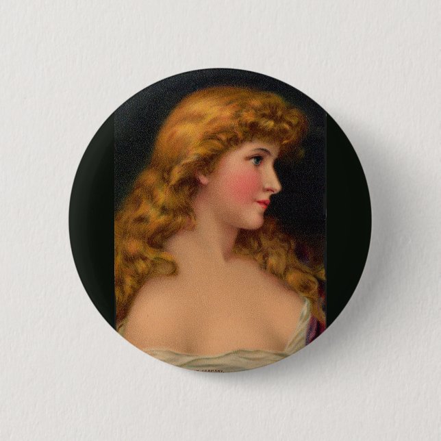 schöne Frau mit langen Haaren Button (Vorderseite)