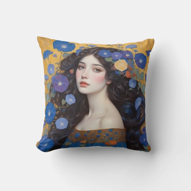 Schöne Frau mit Morgengläsern Kissen (Vorderseite)