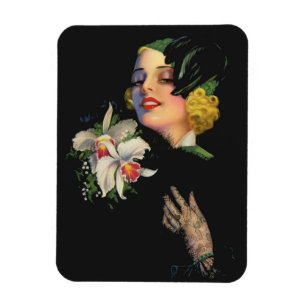 schöne Frau mit Orchideen Magnet