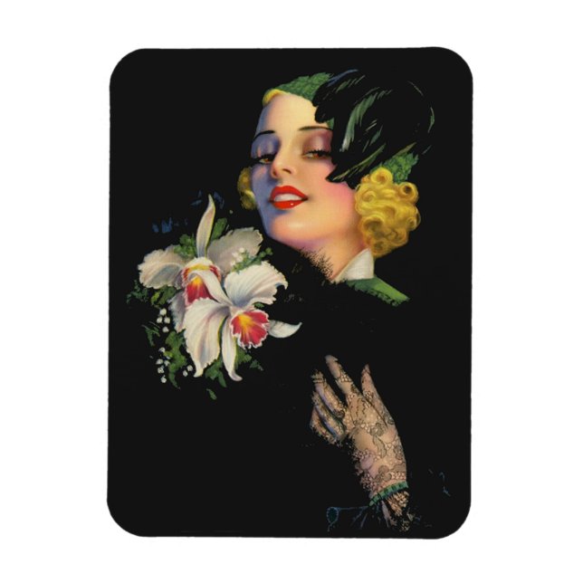 schöne Frau mit Orchideen Magnet (Vertikal)