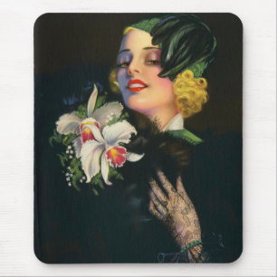 schöne Frau mit Orchideen Mousepad
