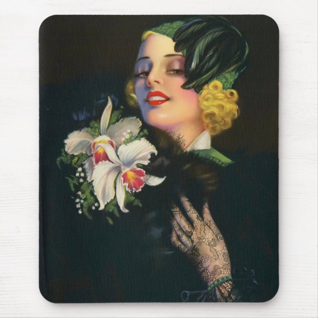schöne Frau mit Orchideen Mousepad (Vorne)