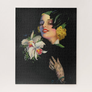 schöne Frau mit Orchideen Puzzle