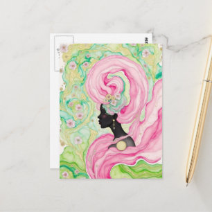 Schöne Frau mit rosa Haaren Postkarte