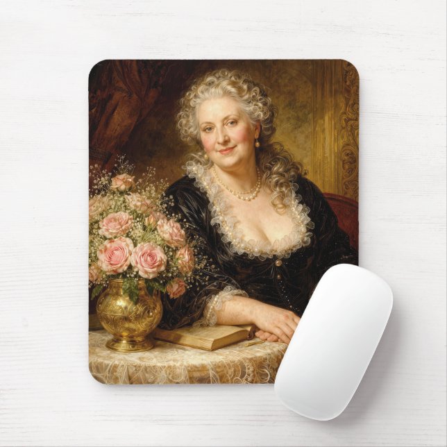 Schöne Frau mit Rosenbouquet posiert Mousepad (Mit Mouse)