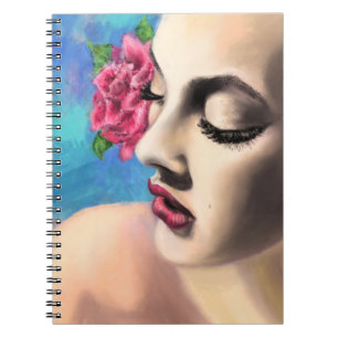 Schöne Frau mit Rote Rose-Notebook Notizblock