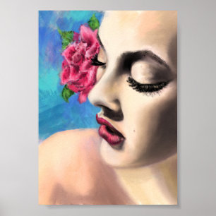 Schöne Frau mit Rote Rose - Originelle Malerei Poster
