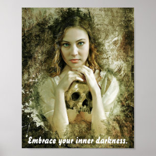 Schöne Frau mit Schädel Poster