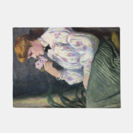 Schöne Frau riecht nach Blume (Reverie) Fußmatte