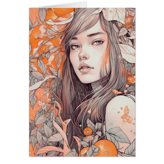 Schöne Frau und Orangen Blank Inside Gruß (Vorne)