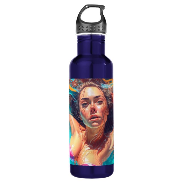 Schöne Frau unter Wasser Kunst Edelstahlflasche (Vorderseite)
