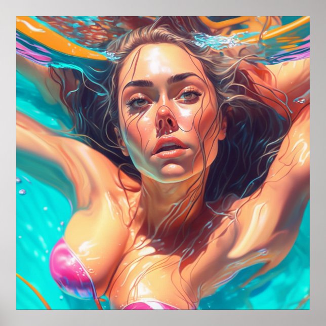 Schöne Frau unter Wasser Kunst Poster (Vorne)