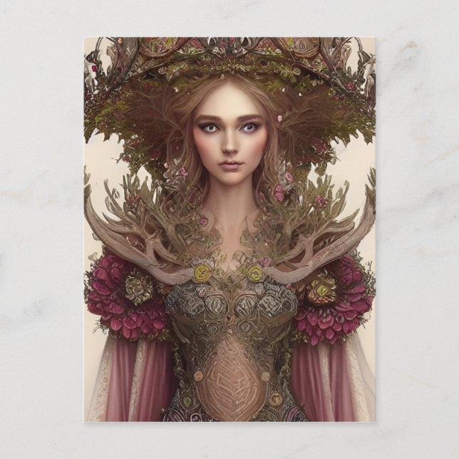 Schöne Frau von Pflanze und Blume des Waldes Postkarte (Vorderseite)