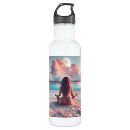 Schöne Frauen meditieren auf Beach Blank Edelstahlflasche