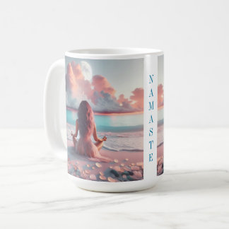 Schöne Frauen meditieren auf Beach Blank Kaffeetasse