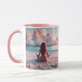Schöne Frauen meditieren auf Beach Blank Tasse