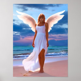Schöne Frauen mit Angel Wings am Strand Poster