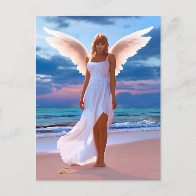 Schöne Frauen mit Angel Wings am Strand Postkarte (Vorderseite)