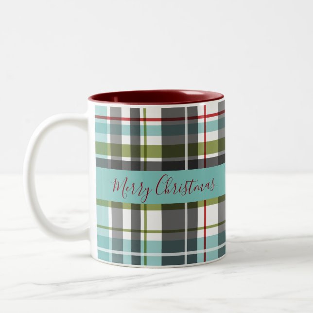 Schöne frohe Weihnachten Tartan Zweifarbige Tasse (Links)