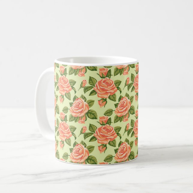 Schöne Frühlingsbäume Rustikale Giro-Rose Kaffeetasse (Vorderseite Links)