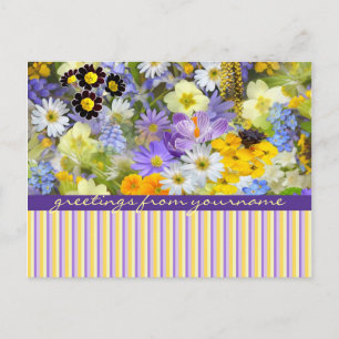 Schöne Frühlingsblumen Collage Violet Gelb Postkarte